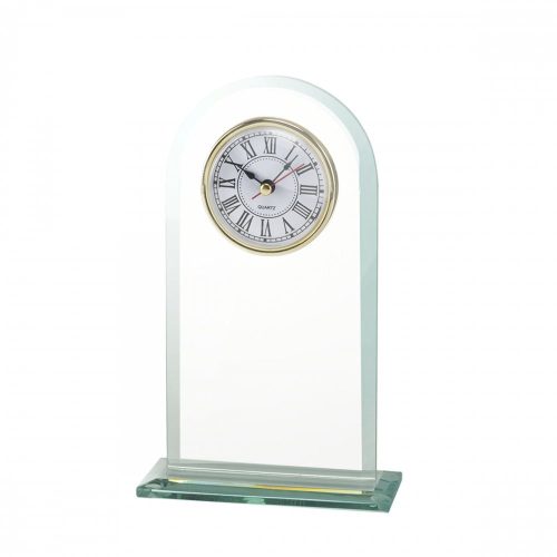 Üvegdíj  órával - 20 cm - gravírozva